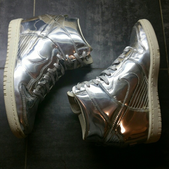 Nike Sky Hi Dunk Wedges Sz 7 Liquid Silver - Picture 4 of 8